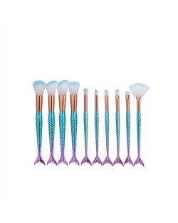 10 pcs Blue Mermaid Handle High Fashion Makeup Brushes Set