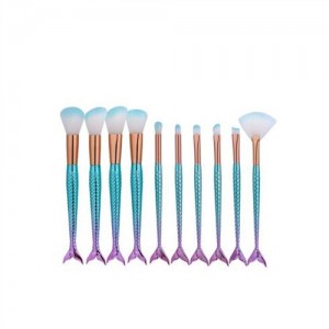 10 pcs Blue Mermaid Handle High Fashion Makeup Brushes Set