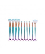 10 pcs Blue Mermaid Handle High Fashion Makeup Brushes Set
