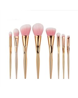8 pcs Golden Handle Pink Hair Fashion Makeup Brushes Set
