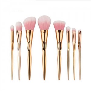 8 pcs Golden Handle Pink Hair Fashion Makeup Brushes Set