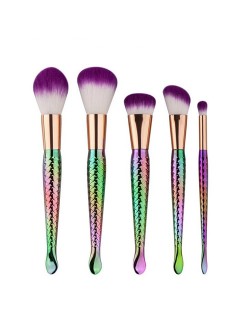 5 pcs Gradiant Color Handle Purple and White Hair Fashion Makeup Brushes Set