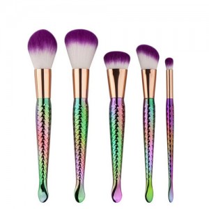 5 pcs Gradiant Color Handle Purple and White Hair Fashion Makeup Brushes Set