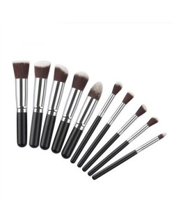 10 pcs Mini Version Fashion Makeup Brushes Set - Black and Silver