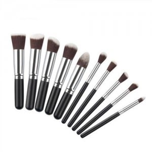 10 pcs Mini Version Fashion Makeup Brushes Set - Black and Silver