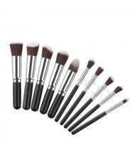 10 pcs Mini Version Fashion Makeup Brushes Set - Black and Silver