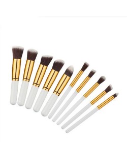 10 pcs Mini Version Fashion Makeup Brushes Set - White and Golden
