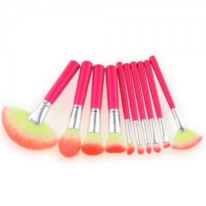 10 pcs Short Pink Handle Fashion Makeup Brushes Set - Yellow and Pink