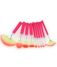 10 pcs Short Pink Handle Fashion Makeup Brushes Set - Yellow and Pink