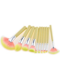 10 pcs Short Yellow Handle Fashion Makeup Brushes Set - Yellow and Pink