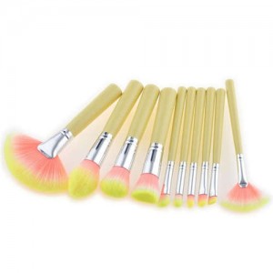 10 pcs Short Yellow Handle Fashion Makeup Brushes Set - Yellow and Pink