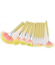 10 pcs Short Yellow Handle Fashion Makeup Brushes Set - Yellow and Pink