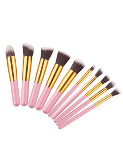 10 pcs Mini Version Fashion Makeup Brushes Set - Pink and Golden