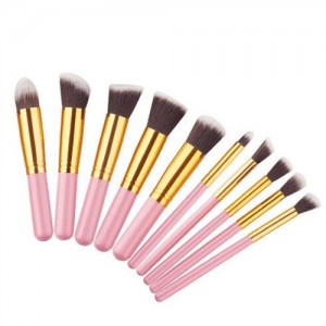 10 pcs Mini Version Fashion Makeup Brushes Set - Pink and Golden