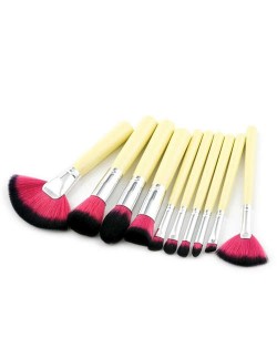 10 pcs Short Yellow Handle Fashion Makeup Brushes Set - Black and Red