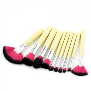 10 pcs Short Yellow Handle Fashion Makeup Brushes Set - Black and Red