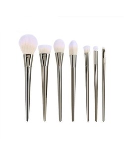 7 pcs Plain Handle Fashion Makeup Brushes Set - Silver