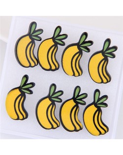 4 pcs Cartoon Bananas Fashion Stud Earrings Combo Set