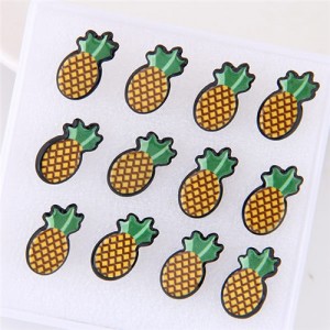 6 pcs Summer Fashion Pineapple Stud Earrings Combo Set