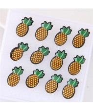 6 pcs Summer Fashion Pineapple Stud Earrings Combo Set