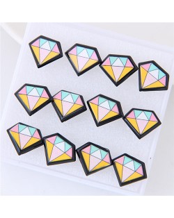 6 pcs Cartoon Diamond Fashion Stud Earrings Combo Set