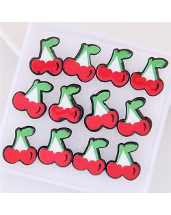 6 pcs Cartoon Cherry Fashion Stud Earrings Combo Set