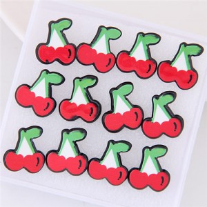 6 pcs Cartoon Cherry Fashion Stud Earrings Combo Set