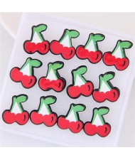 6 pcs Cartoon Cherry Fashion Stud Earrings Combo Set