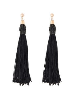 Weaving Fashion Threads Tassel Alloy Stud Earrings - Black