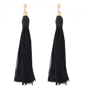 Weaving Fashion Threads Tassel Alloy Stud Earrings - Black