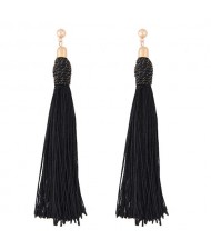 Weaving Fashion Threads Tassel Alloy Stud Earrings - Black