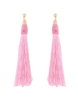 Weaving Fashion Threads Tassel Alloy Stud Earrings - Pink