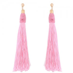 Weaving Fashion Threads Tassel Alloy Stud Earrings - Pink