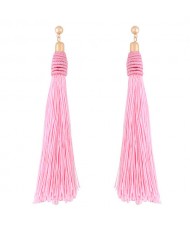 Weaving Fashion Threads Tassel Alloy Stud Earrings - Pink