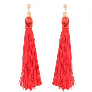 Weaving Fashion Threads Tassel Alloy Stud Earrings - Red