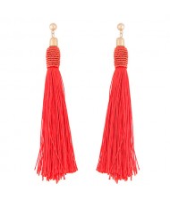Weaving Fashion Threads Tassel Alloy Stud Earrings - Red
