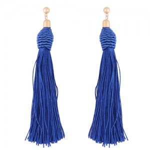 Weaving Fashion Threads Tassel Alloy Stud Earrings - Blue