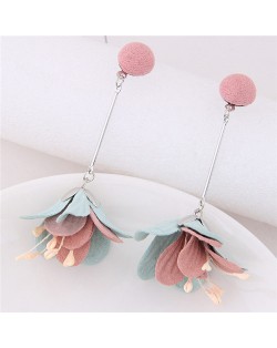 Sweet Vivid Cloth Dangling Flower Design Fashion Stud Earrings - Pink