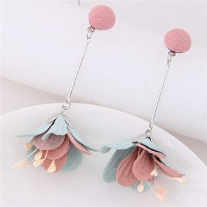 Sweet Vivid Cloth Dangling Flower Design Fashion Stud Earrings - Pink