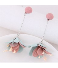 Sweet Vivid Cloth Dangling Flower Design Fashion Stud Earrings - Pink
