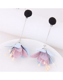 Sweet Vivid Cloth Dangling Flower Design Fashion Stud Earrings - Black