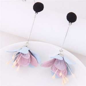 Sweet Vivid Cloth Dangling Flower Design Fashion Stud Earrings - Black