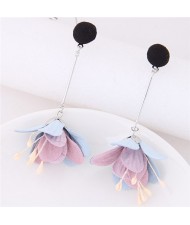 Sweet Vivid Cloth Dangling Flower Design Fashion Stud Earrings - Black