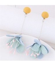 Sweet Vivid Cloth Dangling Flower Design Fashion Stud Earrings - Yellow
