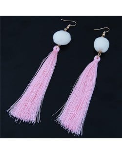 Fluffy Ball Threads Tassel Design High Fashion Earrings - Pink