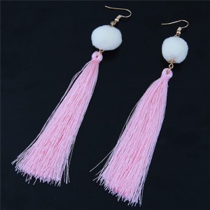 Fluffy Ball Threads Tassel Design High Fashion Earrings - Pink