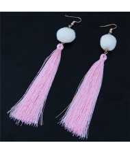 Fluffy Ball Threads Tassel Design High Fashion Earrings - Pink