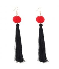 Fluffy Ball Threads Tassel Design High Fashion Earrings - Black