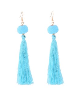 Fluffy Ball Threads Tassel Design High Fashion Earrings - Blue