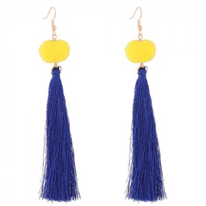 Fluffy Ball Threads Tassel Design High Fashion Earrings - Yellow and Blue